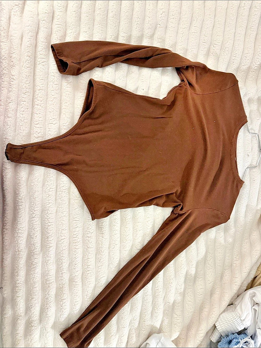 DARONG Womens Long Sleeve Bodysuit Crew Neck Brown